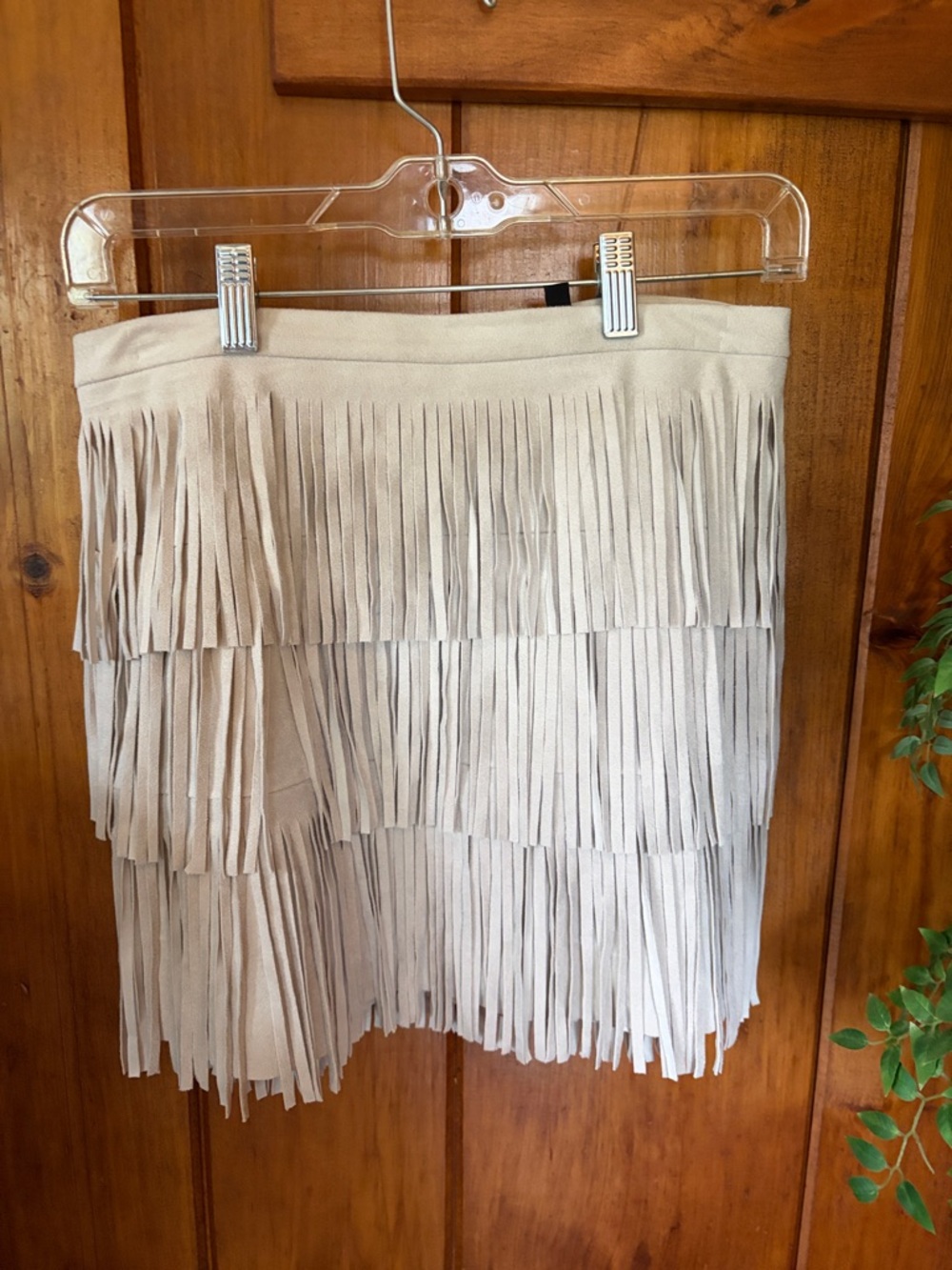 BCBGMaxAzria Layered Fringe Mini Skirt in Light Cream